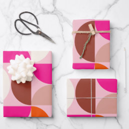 Mid Century Modern Abstract Pattern Pink Orange Wrapping Paper Sheets