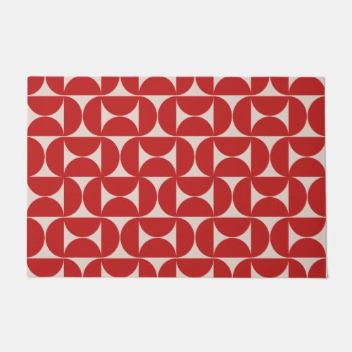 Mid Century Modern Abstract Pattern Red Doormat
