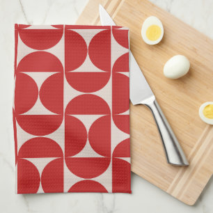 Mid Century Modern Abstract Pattern Red Kitchen Towel