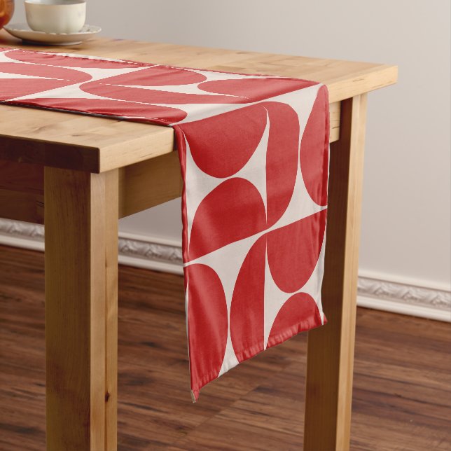 Mid Century Modern Abstract Pattern Red Short Table Runner (In Situ)