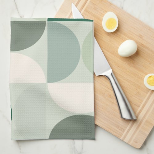 Mid Century Modern Abstract Pattern Sage Green Kitchen Towel
