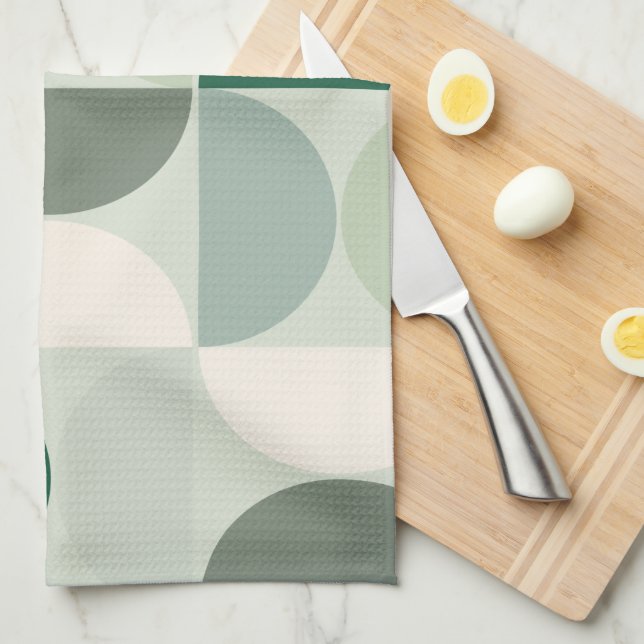 Mid Century Modern Abstract Pattern Sage Green Kitchen Towel (Quarter Fold)