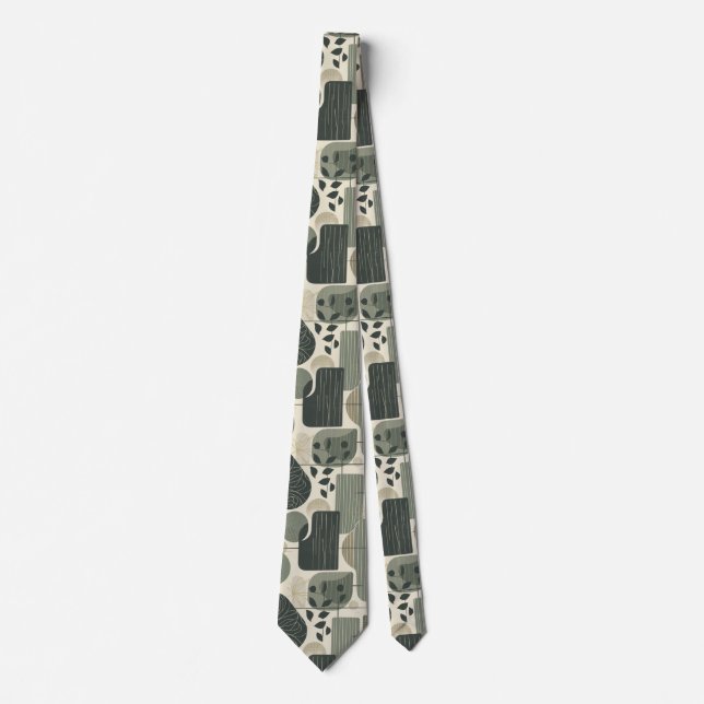 Mid Century Modern Abstract Pattern Sage Green Neck Tie (Front)