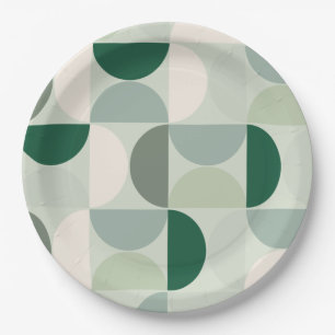 Mid Century Modern Abstract Pattern Sage Green Paper Plates
