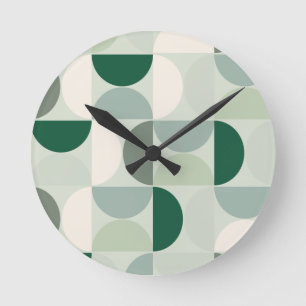 Mid Century Modern Abstract Pattern Sage Green Round Clock
