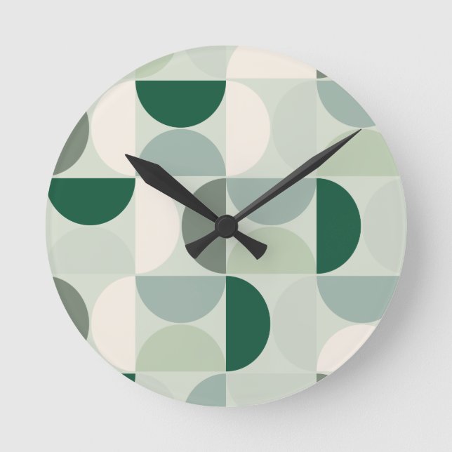 Mid Century Modern Abstract Pattern Sage Green Round Clock (Front)