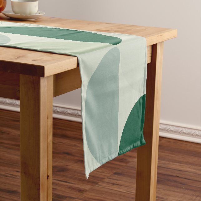 Mid Century Modern Abstract Pattern Sage Green Short Table Runner (In Situ)