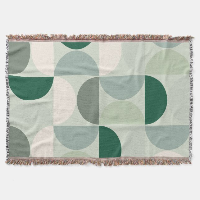 Mid Century Modern Abstract Pattern Sage Green Throw Blanket (Front)