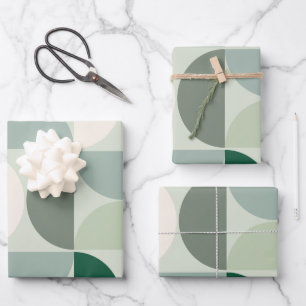 Mid Century Modern Abstract Pattern Sage Green Wrapping Paper Sheets