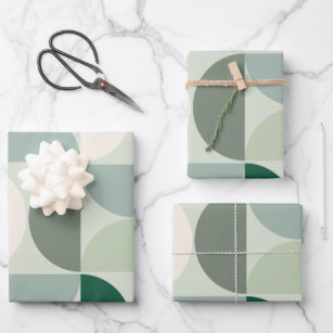 Mid Century Modern Abstract Pattern Sage Green Wrapping Paper Sheets