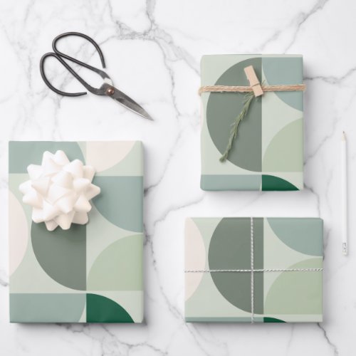 Mid Century Modern Abstract Pattern Sage Green Wrapping Paper Sheets