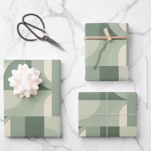 Mid Century Modern Abstract Pattern Sage Green Wrapping Paper Sheets
