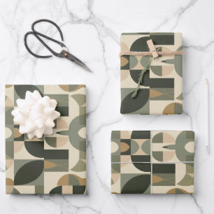 Mid Century Modern Abstract Pattern Sage Green Wrapping Paper Sheets