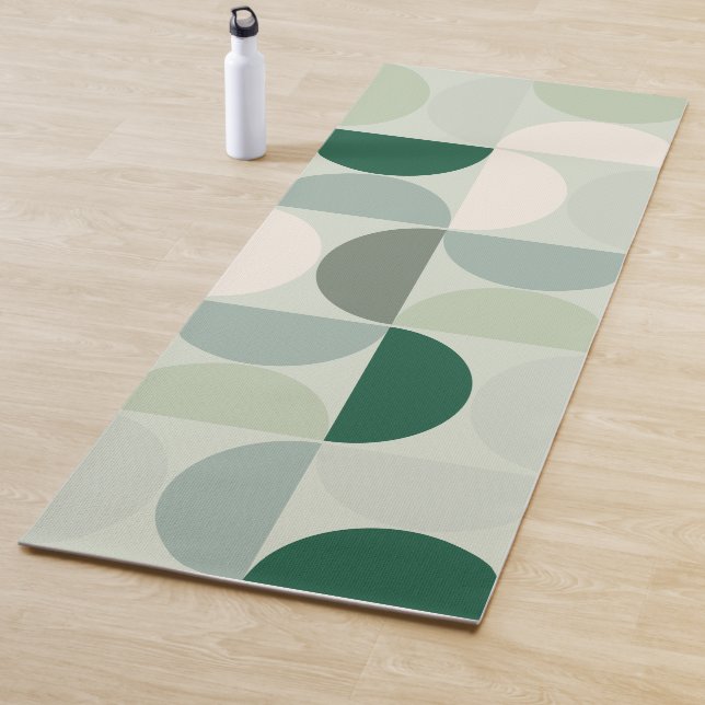 Mid Century Modern Abstract Pattern Sage Green Yoga Mat (In Situ)