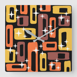 Mid Century Modern Abstract Pattern Square Wall Clock