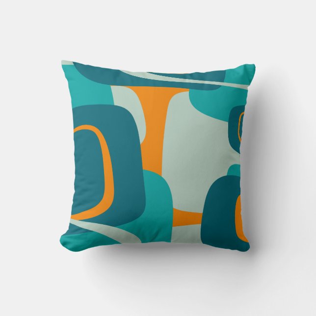 Mid Century Modern Abstract Pattern Turquoise Throw Pillow (Front)