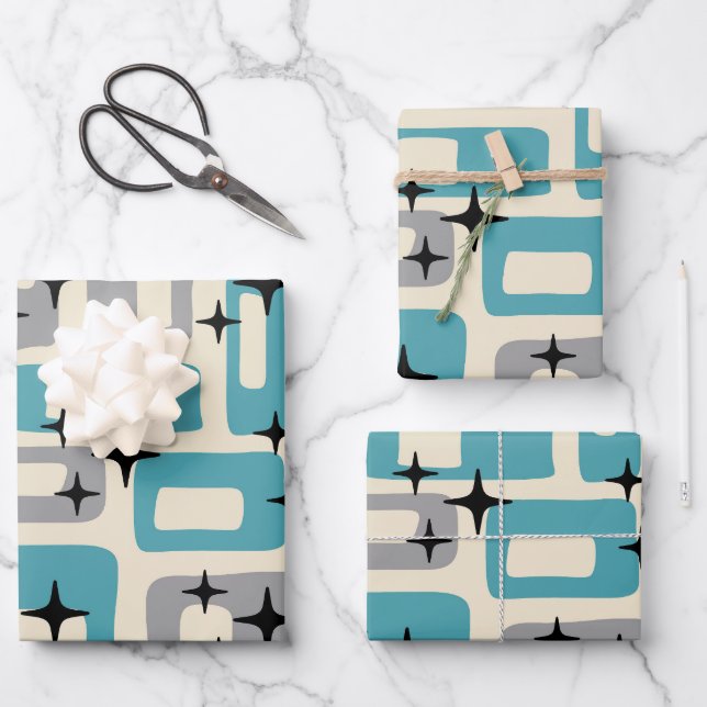 Mid Century Modern Abstract Pattern Wrapping Paper Sheets (Front)
