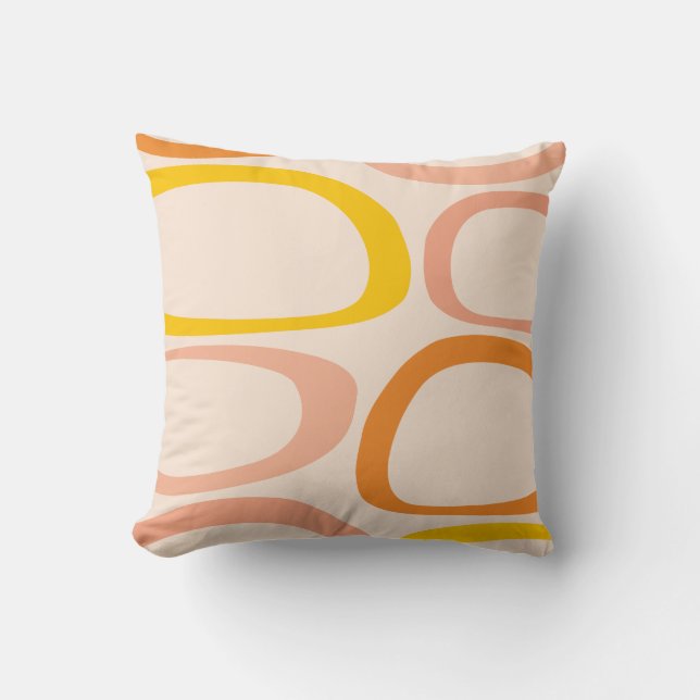 Mid Century Modern Abstract Peach, Orange, Yellow Throw Pillow (Front)