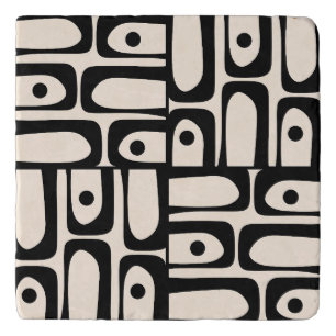 Mid Century Modern Abstract Piquet Black and Cream Trivet