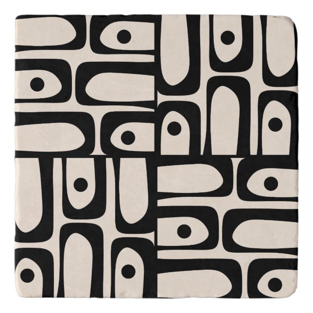 Mid Century Modern Abstract Piquet Black and Cream Trivet (Front)