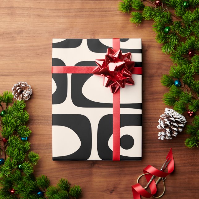 Mid Century Modern Abstract Piquet Black and Cream Wrapping Paper (Holiday Gift)