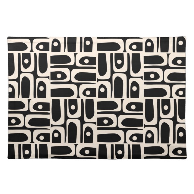 Mid-Century Modern Abstract Piquet Pattern Black Cloth Placemat (Front)
