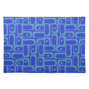 Mid-Century Modern Abstract Piquet Pattern Blue Cloth Placemat
