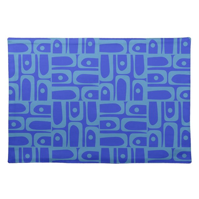 Mid-Century Modern Abstract Piquet Pattern Blue Cloth Placemat (Front)