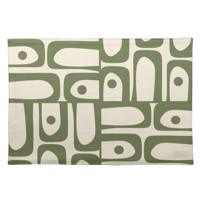 Mid-Century Modern Abstract Piquet Pattern Olive Cloth Placemat (Front)
