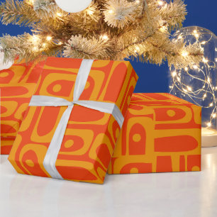 Mid Century Modern Abstract Piquet Pattern Orange Wrapping Paper