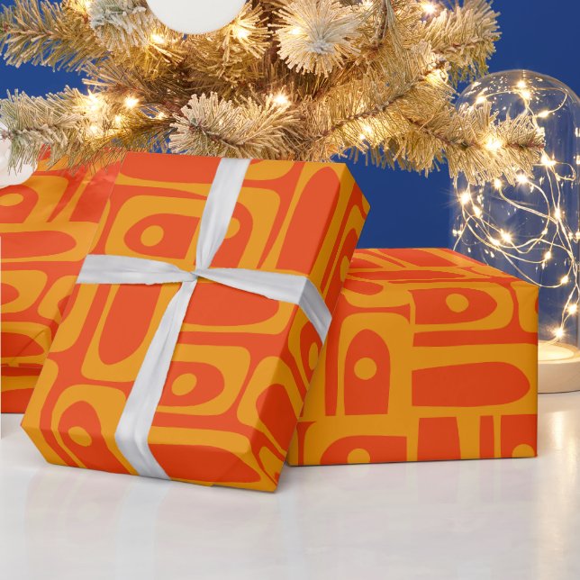 Mid Century Modern Abstract Piquet Pattern Orange Wrapping Paper (Holidays)
