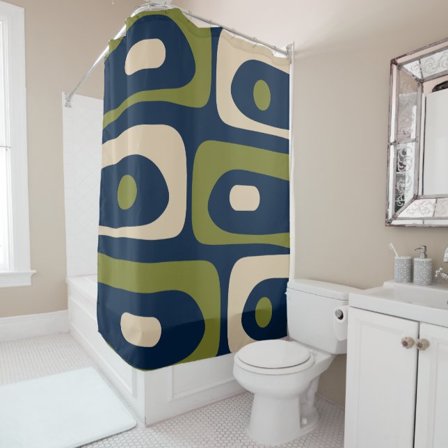Mid-century Modern Abstract Piquet Pattern Shower Curtain (In Situ)