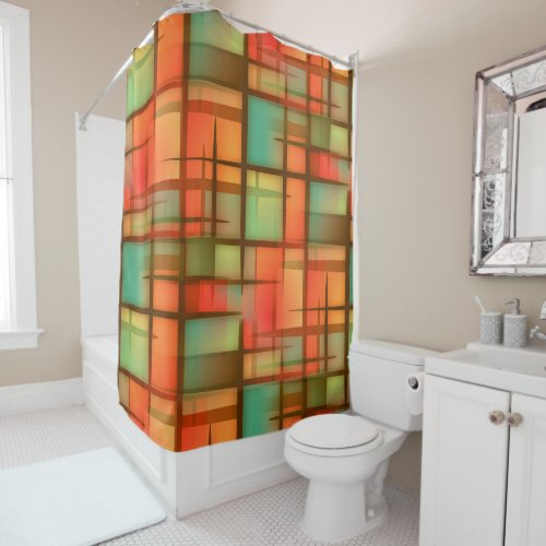 Mid Century Modern Abstract Plaid Blue Green Red Shower Curtain