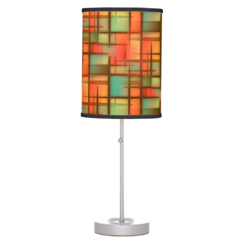 Mid Century Modern Abstract Plaid Blue Green Red Table Lamp