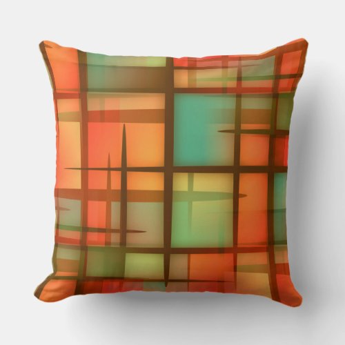 Mid Century Modern Abstract Plaid Blue Green Red Throw Pillow