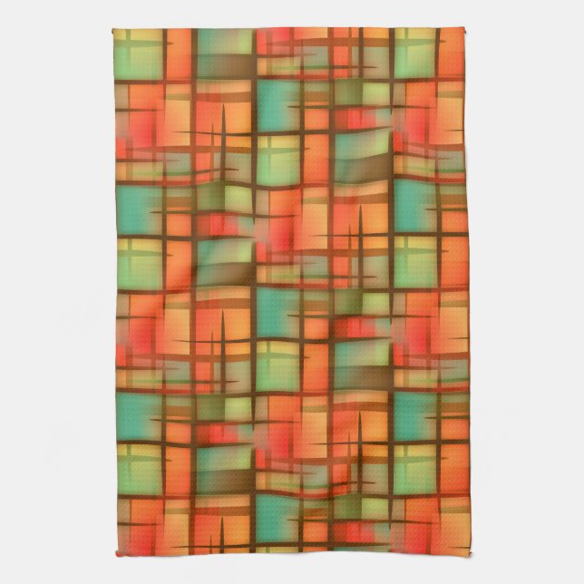 Mid Century Modern Abstract Plaid Blue Green Red Towel (Vertical)