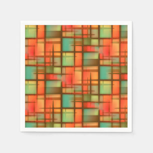 Mid Century Modern Abstract Plaid Red Blue Green Paper Napkins