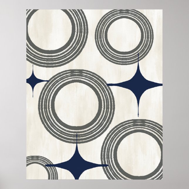 Mid Century Modern Abstract Poster-Gray Blue Poster (Front)