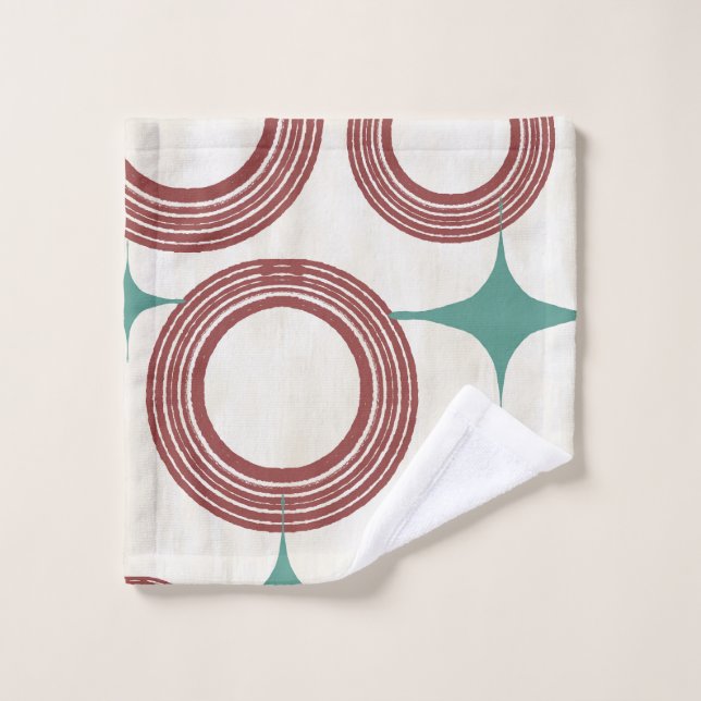 Mid Century Modern Abstract Poster - Red Turquoise Bath Towel Set (Wash Cloth)
