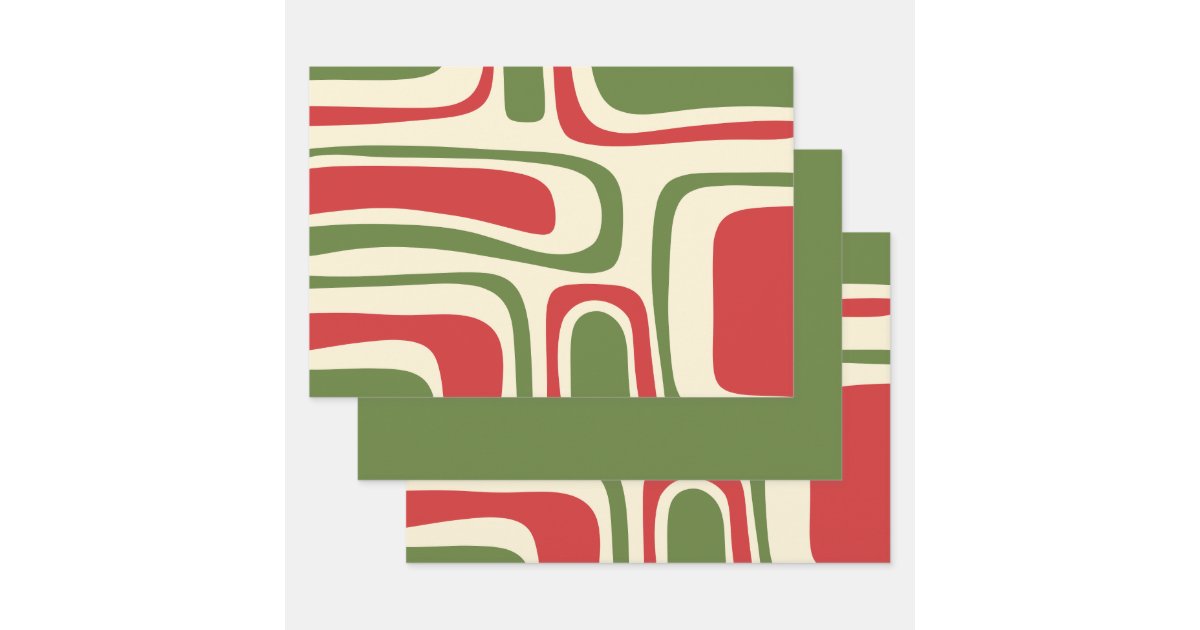 Retro Midcentury House Christmas Pattern Wrapping Paper Sheets