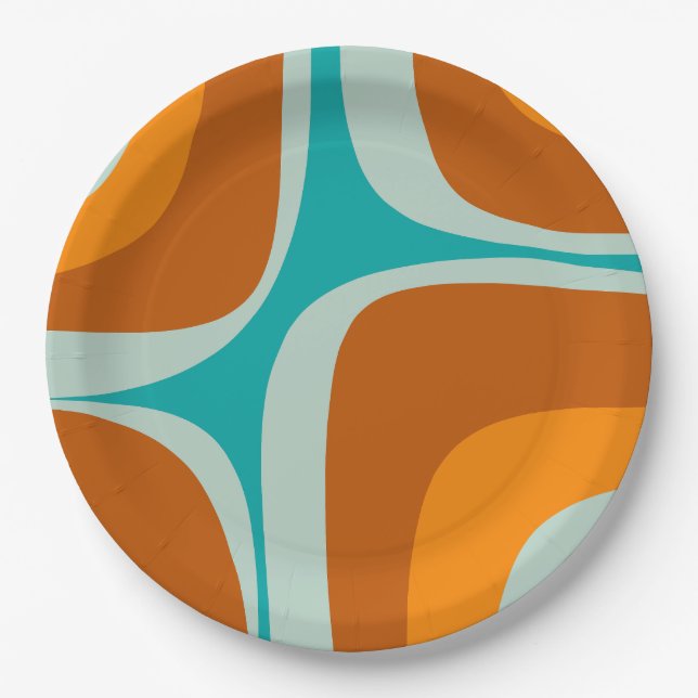 Mid Century Modern Abstract Retro Groove Pattern Paper Plates (Front)