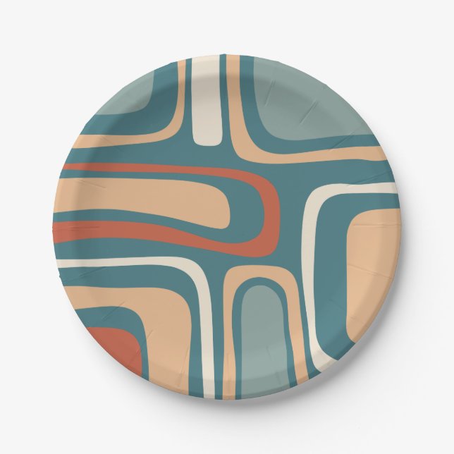 Mid Century Modern Abstract Retro Palm Springs Paper Plates (Front)