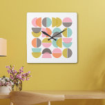 Mid Century Modern Abstract Retro Shapes Square Wall Clock
