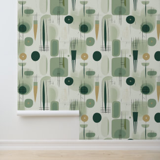 Mid Century Modern Abstract Sage Green Wallpaper