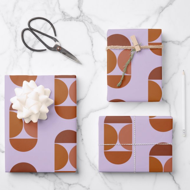 Mid Century Modern Abstract Shape Purple Brown Wrapping Paper Sheets (Front)