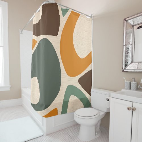 Mid Century Modern Abstract Shapes 2 Green Orange Shower Curtain