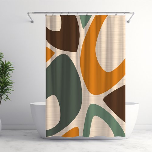 Mid Century Modern Abstract Shapes 2 Green Orange Shower Curtain