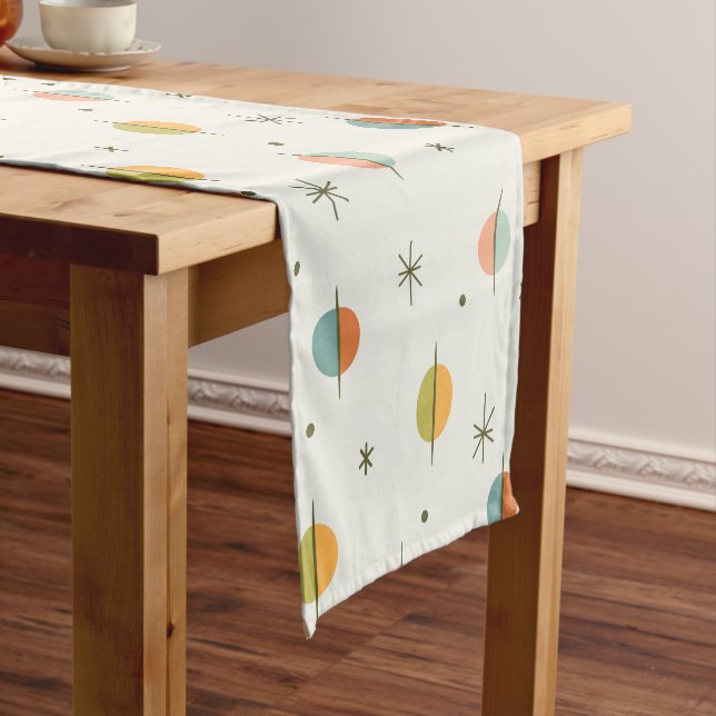 Mid Century Modern Abstract Spheres and Stars Short Table Runner (In Situ)