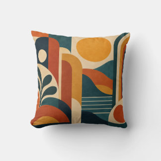 Mid Century Modern Abstract Sun and Arches Throw Pillow