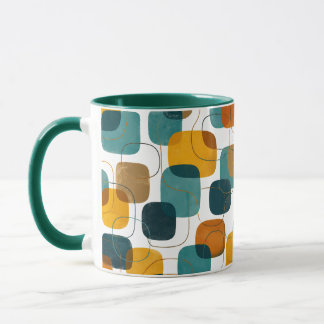 Mid-Century Modern Abstract Teal & Ochre Shapes Mug